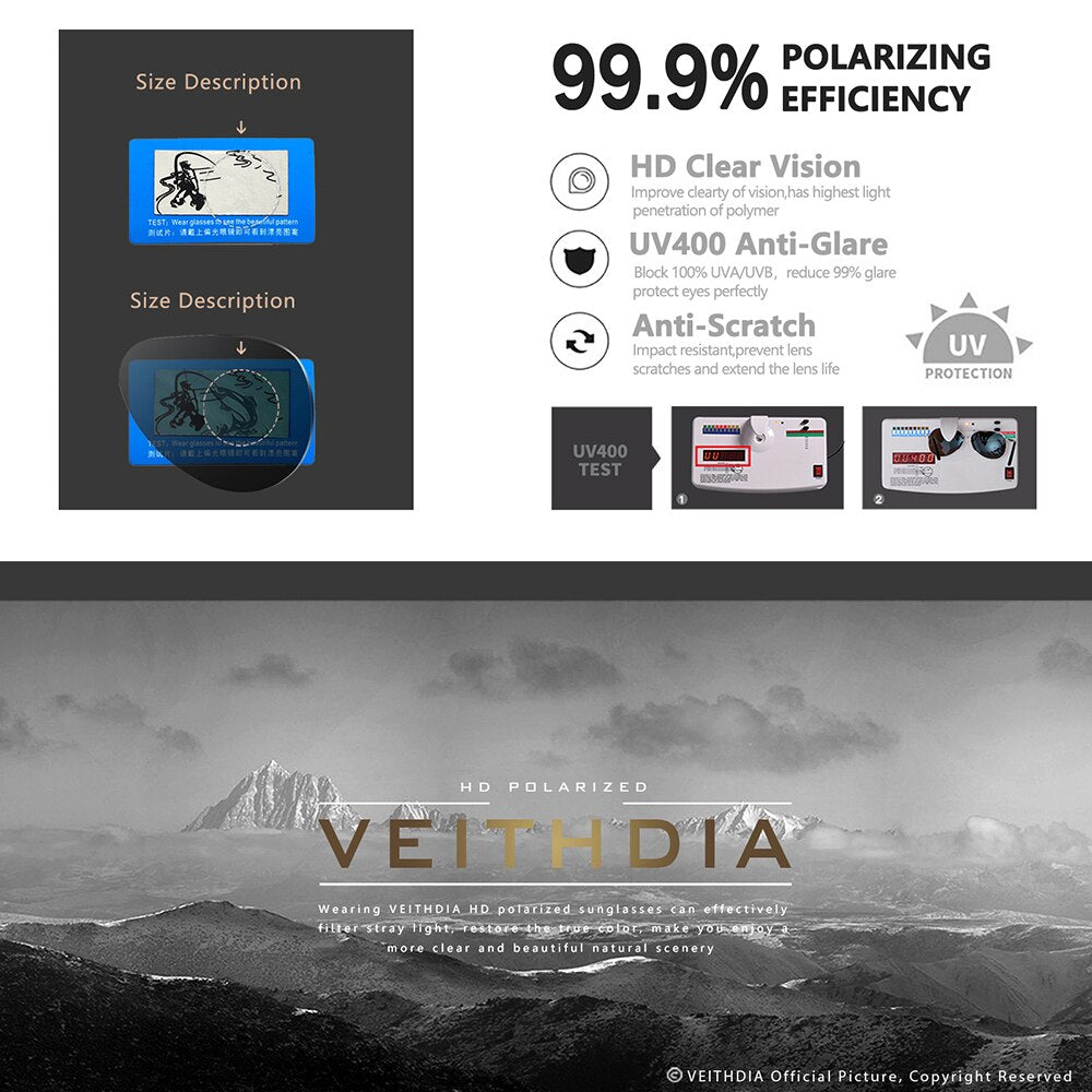VEITHDIA Brand Sports Men Sunglasses Polarized UV400 Lens Outdoor Driving Eyewear Stainless Steel Sun Glasses For Male V2844 - KiwisLove