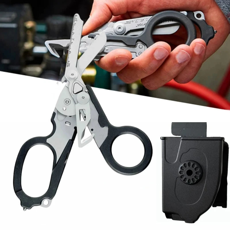 Multifunction XIAOTREE First Aid Tactical Folding Scissors Outdoor Survival Tool Combination Tactical Scissors Stainless steel