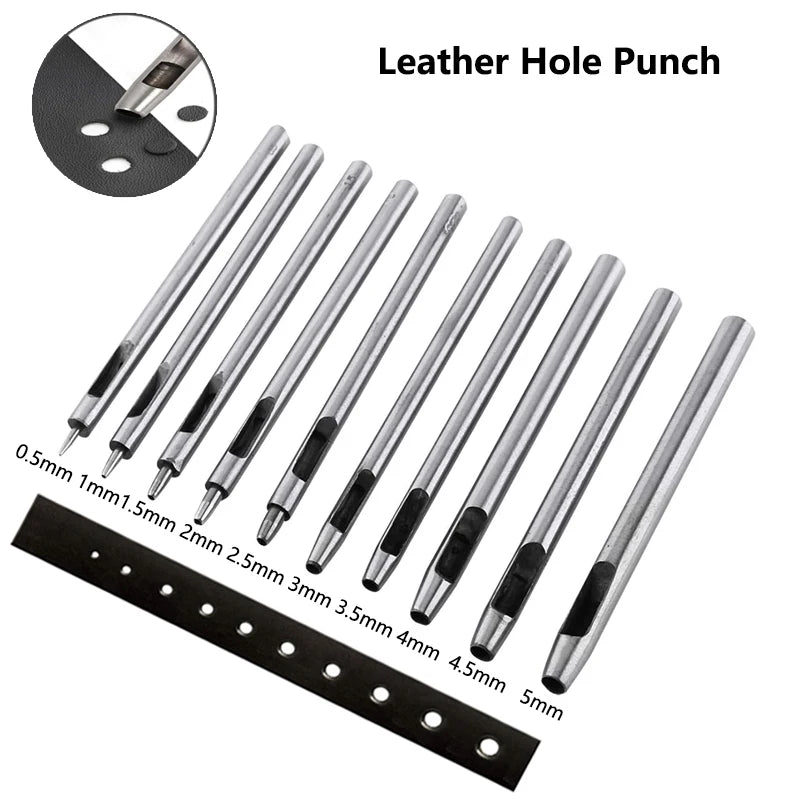 1/10Pcs Leather Hole Punching Tools DIY Handmade Belt Punch Tool Leathercraft Hollow Drilling Puncher Kit