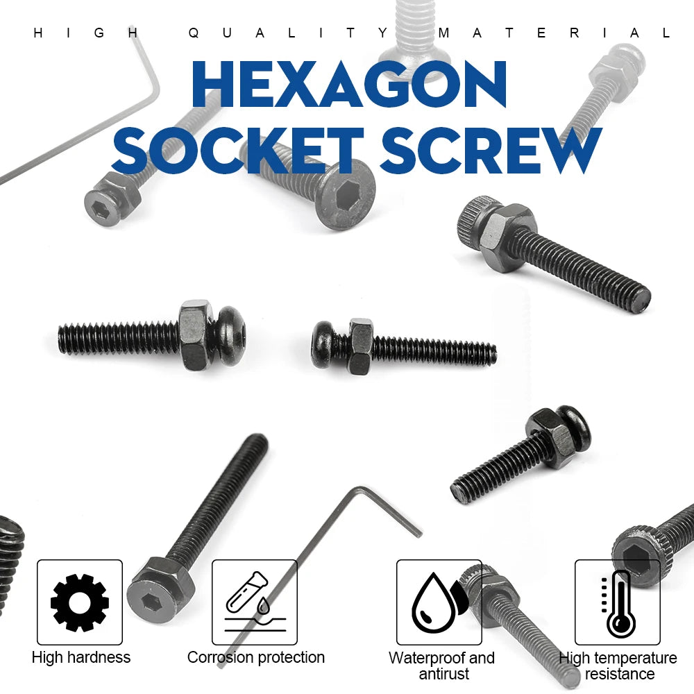 1322pcs/set small Allen bolt screw kit with nut m2 m2.5 carbon steel hex socket round flat cap head screw set