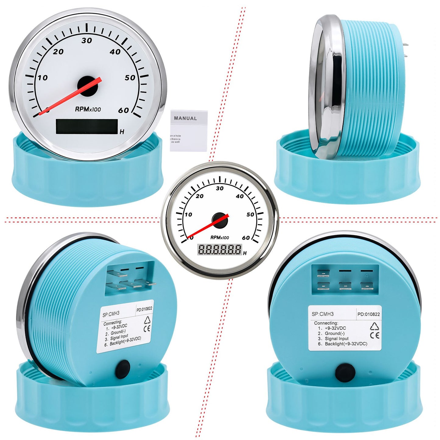 New Blue Shell 85mm Waterproof Boat Tacho Sensor Marine Tachometer with Hourmeter 3000 4000 6000 8000 RPM Tachometer 12V/24V - KiwisLove