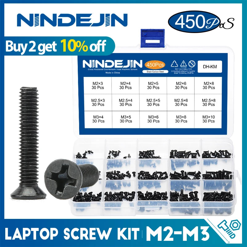 450pcs countersunk flat head phillips mini screw set m2 m2.5 m3 carbon steel computer notebook laptop screws kit