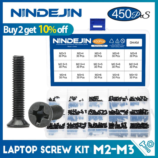 450pcs countersunk flat head phillips mini screw set m2 m2.5 m3 carbon steel computer notebook laptop screws kit