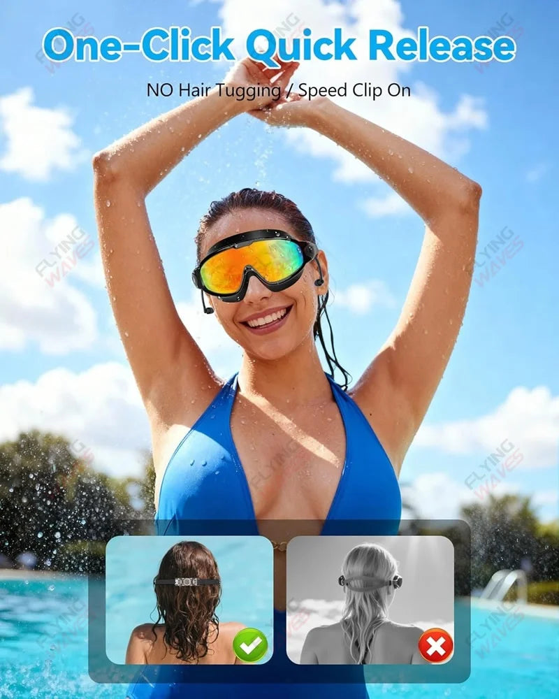New Adult Wide View Swim Goggles Anti-Fog Anti-UV No Leak Pool Swimming Glasses with Earplugs for Men Women Youth