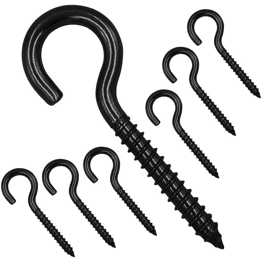 NINDEJIN 5-50pcs Screw Hooks Ceiling Cup Hook Black Zinc Plating Steel 1#-16# Screw Eyes for Hanging Lights Plant Hanger - KiwisLove