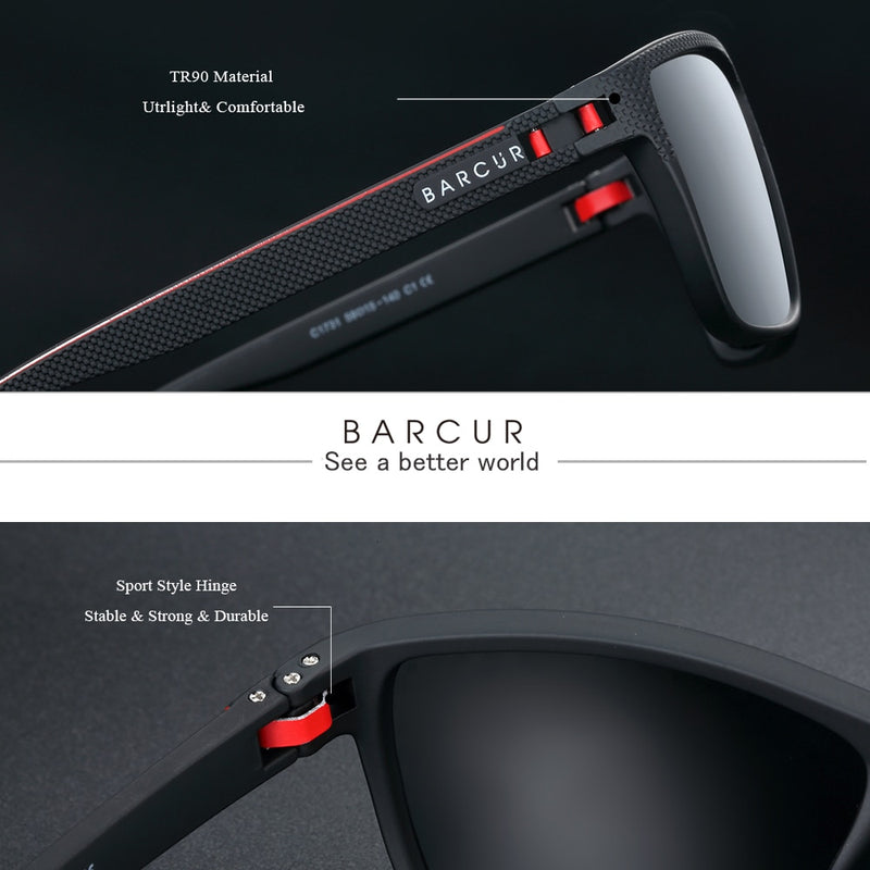 BARCUR Sports Sunglasses for Men Polarized FishingTravel TR90 Light Weight Square Sun Glasses Women Eyewear Accessory Oculos - KiwisLove