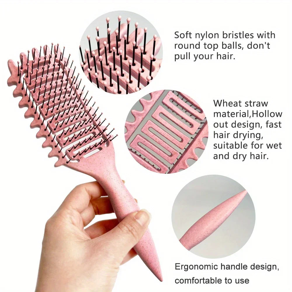 3 in 1 Curl Define Styling Brush Hollow Out Detangling Hair Brush Tangled Hair Comb Shaping Defining Curls Barber Styling Tools - KiwisLove