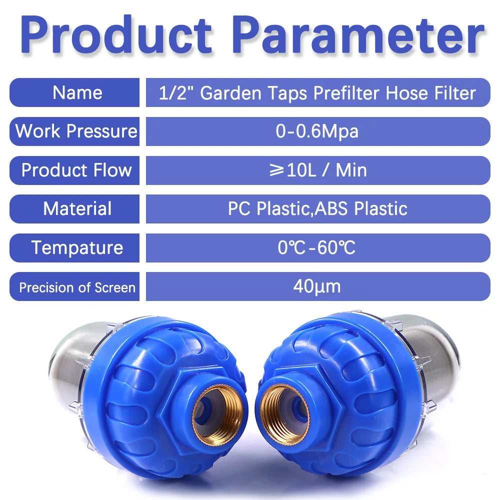 1pc 1/2" 40μm Prefilter Garden Tap Faucet Filter with 316 Stainless Steel Screen Strainer Impurities for Kitchen Bathroom Courty