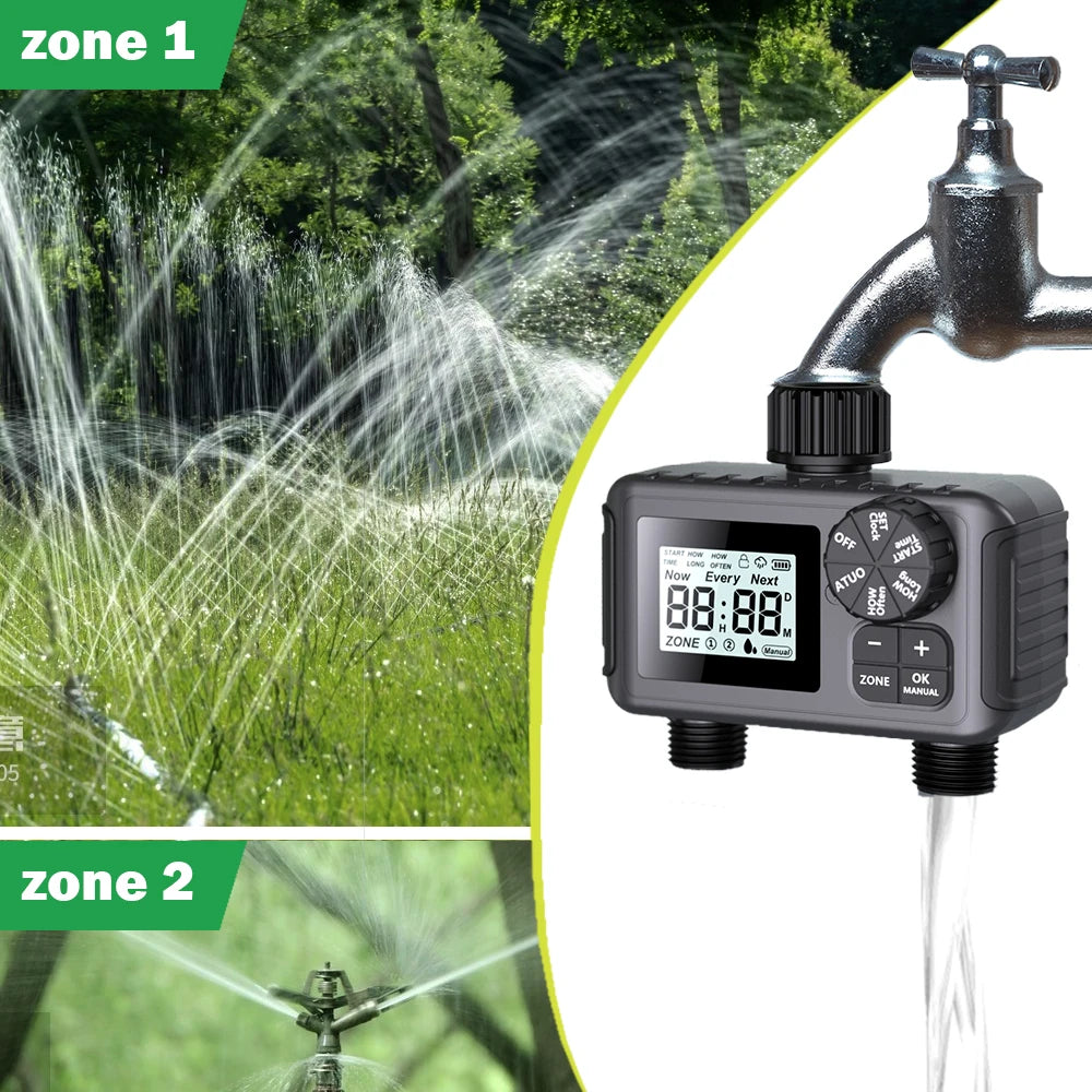 New 3/4 "2 Way Garden Intelligent LCD Digital Timer Automatic Programming Watering Controller for Greenhouse Plant Irrigation Sy
