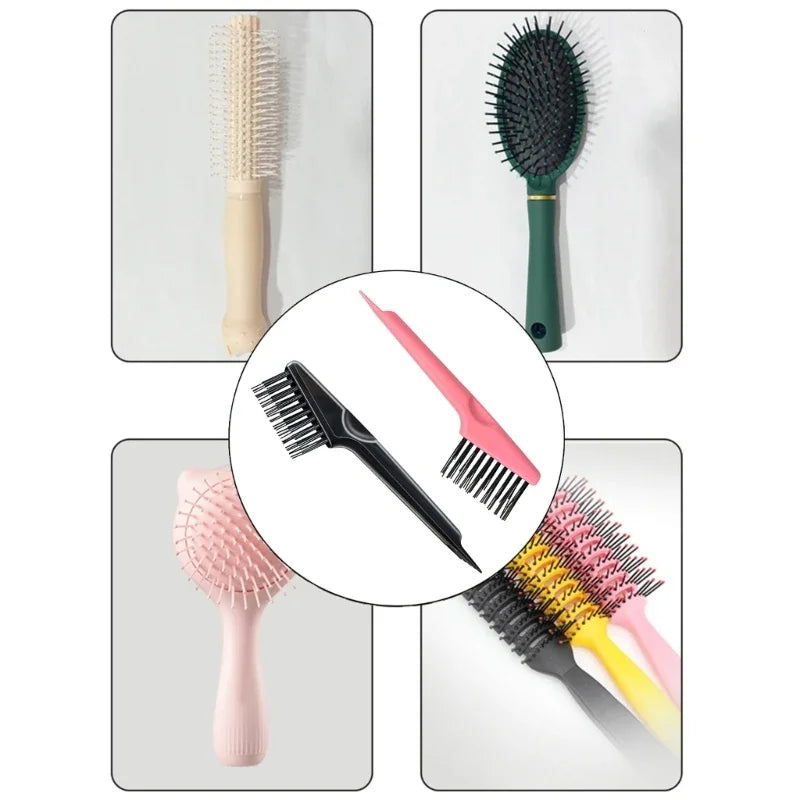 1Pc Comb Hair Brush Cleaner Remover Handle Embeded Hook Cleanup Removing Hair Dust Tool 2-in-1 Hair Brush Cleaning Tool - KiwisLove