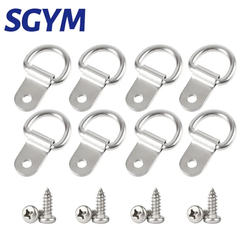 6/8pcs 5*22mm 304 Stainless Steel D Ring Picture Hangers with Screws D Ring Hanging Single Hole D Anchors Hooks