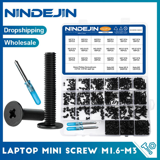 NINDEJIN Laptop Computer Screw Kit with Nut M1.6 M2 M2.5 M3 Ultra Thin Head Notebook Laptop Screw Set for Samsung HP Dell Lenovo