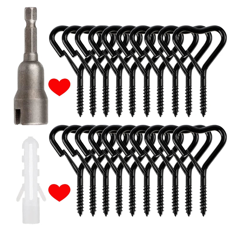 12/20PCS Q-Hanger Screw Black Hooks Ceiling Hooks with Safety Buckle for Plant and Christmas Outdoor String Lights Hooks