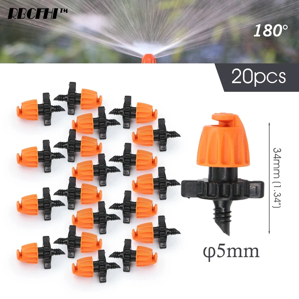 20pcs 90°/180°/360° Garden Irrigation Spraying Sprinkler Misting Nozzle for 5mm Thread Barb Coupling Joint for Bonsai Lawn Yard