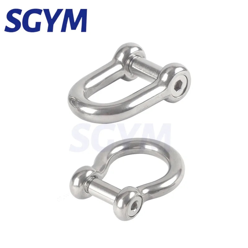 1/5pcs 5/6/8/10mm Straight Dee Shackles Short 304 Stainless Steel  Breaking Hexagonal Socket Screw D Shackle Hooks boat rigging