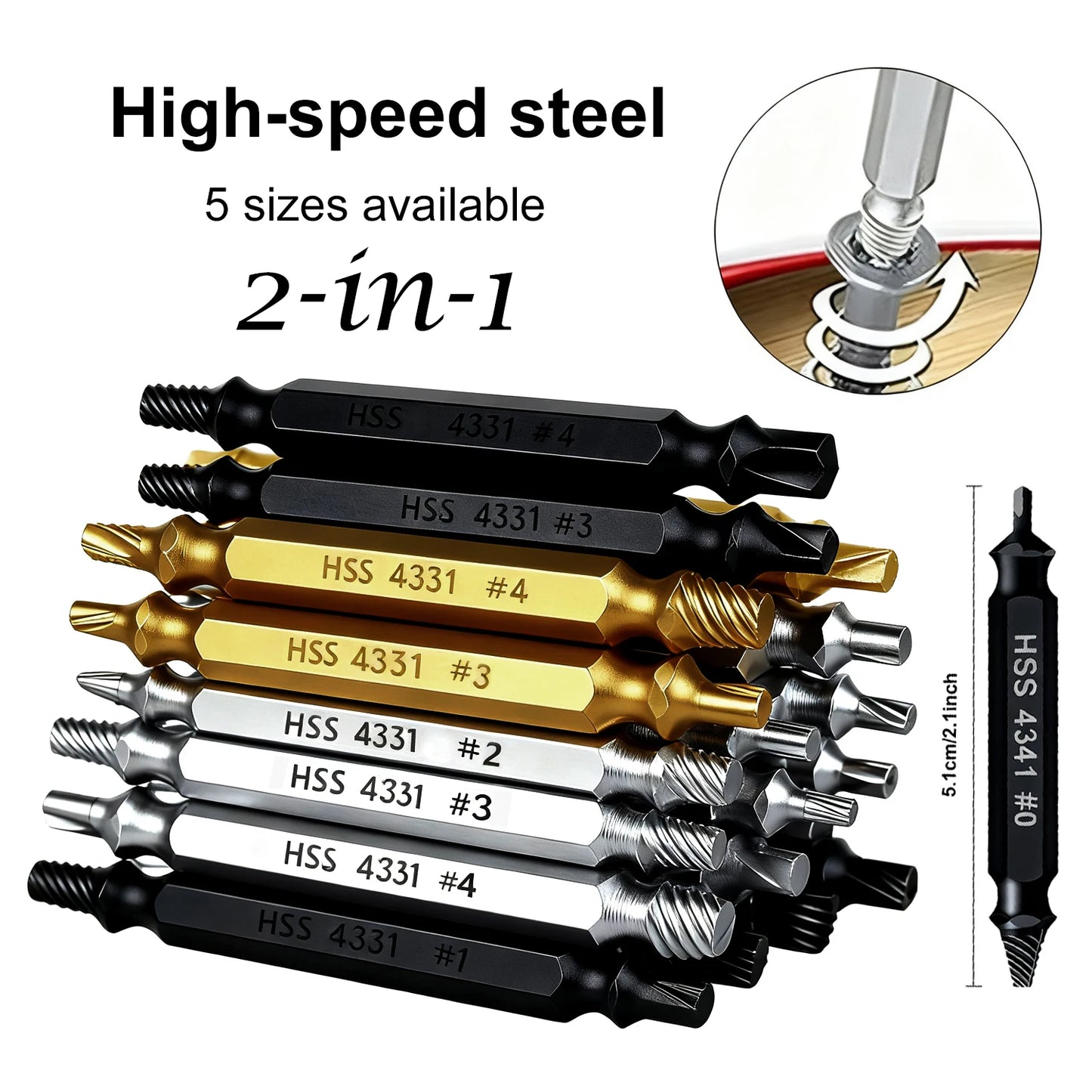 5pcs/set Extractor Double Head Screw Slide Tooth Removal Tool Screwdriver Head Broken Wire Set Damaged Screw Extractor Set