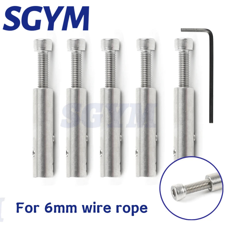 10pcs handscrew Clamp Wire Rope 6mm Threaded Hexgonal Head Tension End Fitting with Hexagon Grub Screw for Stair Deck Post
