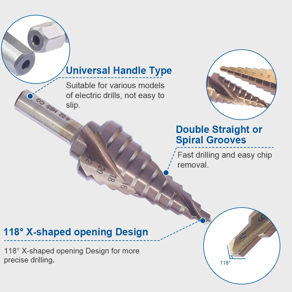 NINDEJIN M35 Cobalt Step Drill Bit 4-32mm Triangular Hex HSS Step Drill Bit for Stainless Steel Hole Drill Metal Aluminum Wood - KiwisLove