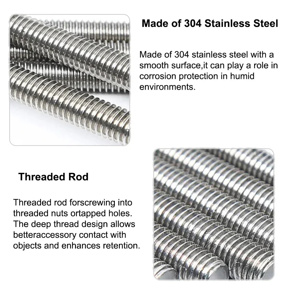 1pcs 304 Stainles Steel Threaded Rod Diameter M2 M2.5 M3 M4 M5 M6 M8 M10 M12 M14 M16 M18 M20 Length 250mm 500mm