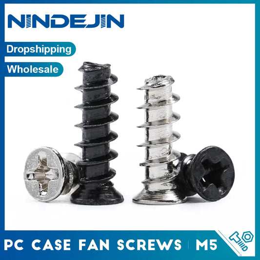 NINDEJIN 50pcs Mounting PC Case Fan Screws Phillips Flat Head Cabon Steel Computer Case Cooling Fan Screws for Hole 5.0mm