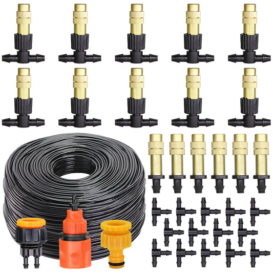 5M-30M Garden Brass Misting Cooling System Irrigation Watering 1/4'' Atomizer Nozzles 4/7mm Hose for Outdoor Greenhouse Pot