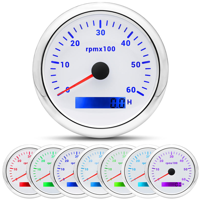 HD 85mm Tachometer With LCD Hourmeter 7 Color Backlight Tacho Gauge 3000 4000 6000 7000 8000 RPM For Marine Boat Car 12V/24V - KiwisLove