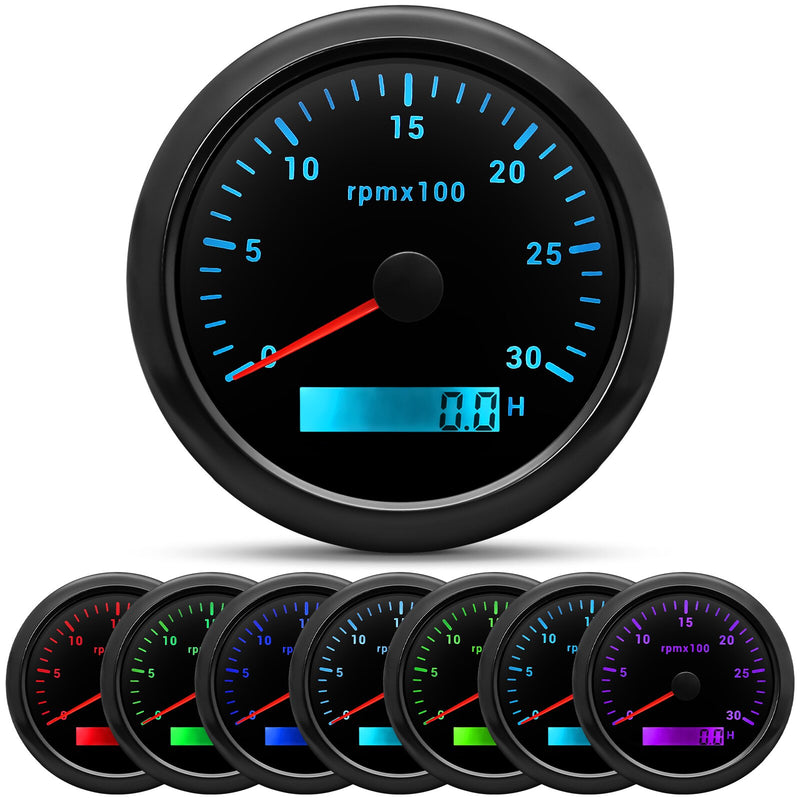 HD 85mm Tachometer With LCD Hourmeter 7 Color Backlight Tacho Gauge 3000 4000 6000 7000 8000 RPM For Marine Boat Car 12V/24V - KiwisLove