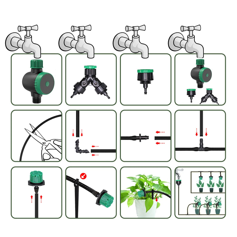 5-50m  Garden Watering Timer Green Drip Irrigation System Adjustable Sprinklers Phone Remote Controller