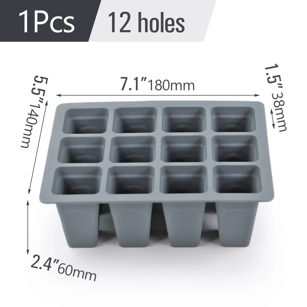 1pc Silicone 12 Cell Seed Starting Tray Seedling Germination Container Indoor Garden Nursery Pots Reusable Propagation  Grow Box
