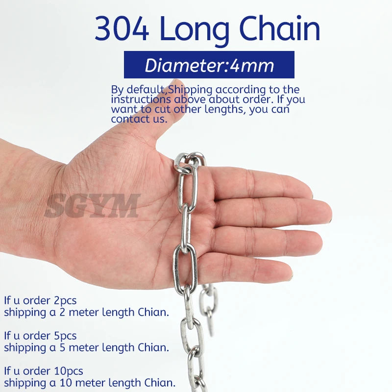 304 Stainless Steel Chain 1.2/3/4/5/6/8mm Diameter Hanging Swing Chain Lifting Pet Industry Welded Binding Chain Clothing Line