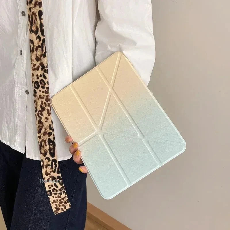Gradient Color Y-Flip Case for iPad 9th 10.2 inch 8th/7th Gen 10th A16 11th Air11 13 2025 Pro11 M4 12.9 5th 6th Sleep/Wake Cover