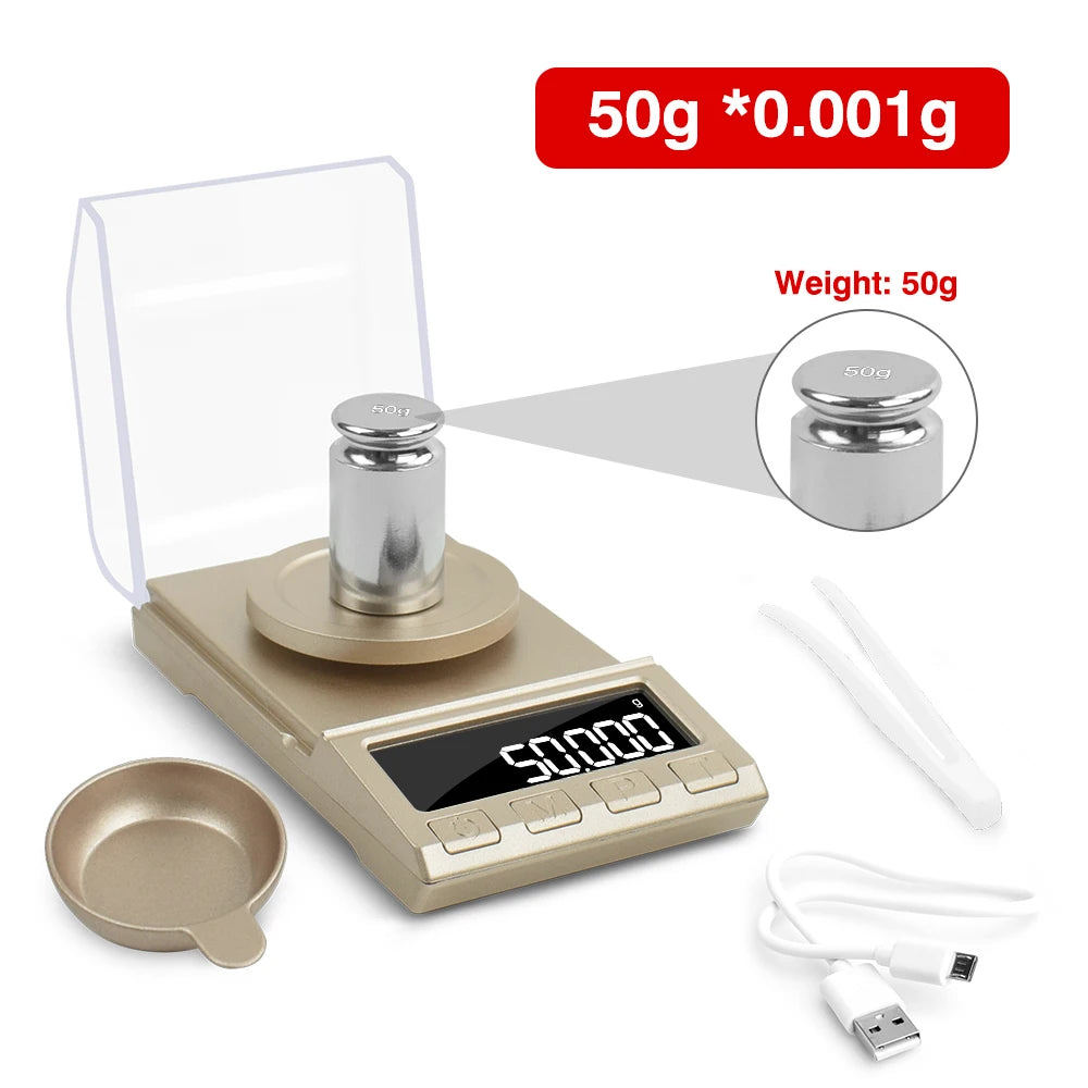 NEWACALOX 0.001g Precision Digital Jewelry Scale 50g/100g/200g USB Powered Electronic Weighing Scale LCD Mini Lab Balance 0.001g - KiwisLove