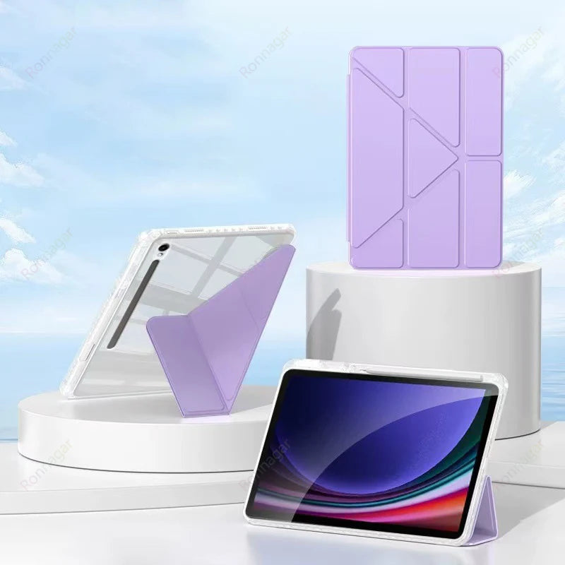 For Samsung Galaxy Tab A11 11'' S11 2025 Case for S10 S9 S8 S7 Plus 12.4 Inch 11inch with s Pen Holder Multiple Angle Clear Back