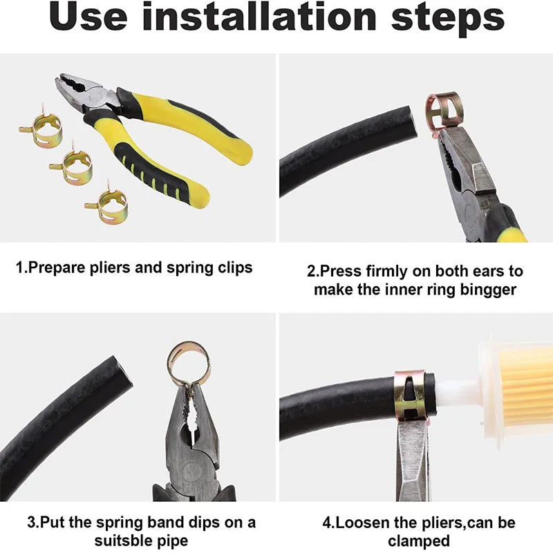 10pcs Fuel Spring Clip Hose Clamps Dia 4-22mm Galvanized Spring Hose Clamp Fuel Line Hose Water Pipe Clamps Fastener Hose Clamp