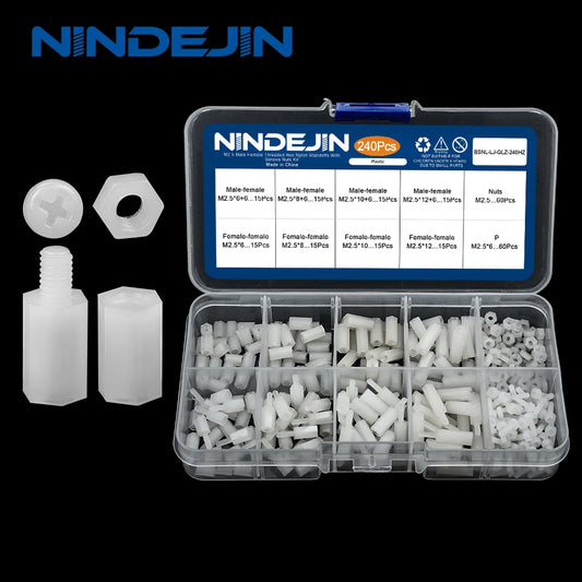 NINDEJIN Nylon Hex Standoff Male Female Plastic Standoff Spacer Assortment Kit Insulation White Nylon Motherboard PCB Standoff