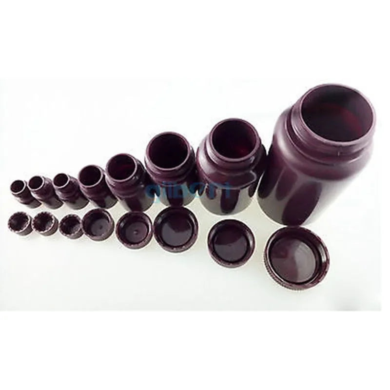 Lot5 5ml 10ml 15ml 30ml 60ml 125ml 250ml 500ml Brown PP Plastic Cylindrical Chemical Container Reagent Bottle - KiwisLove
