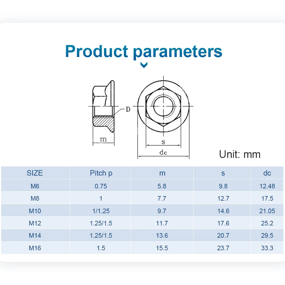 NINDEJIN 2-25pcs Fine Pitch Hexagonal Flange Nuts M6 M8 M10 M12 M14 M16 Stainless Steel Insert Locking Flange Nut DIN6923