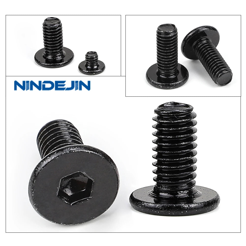 NINDEJIN Hex Socket Ultra Thin Flat Head Machine Screws Black 304 Stainless Steel M2 M2.5 M3 M4 M5 M6 M8 Allen Head Bolts