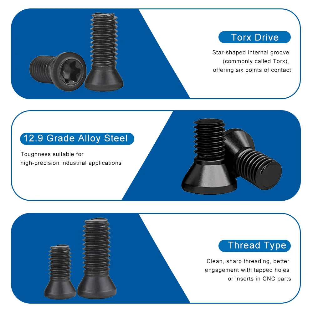 CNC Torx Screw 12.9 Grade Steel M2 M2.5 M3 M3.5 M4 M5 Black Torx Screws for Replaces Carbide Insert Cutters CNC Lathe Tool