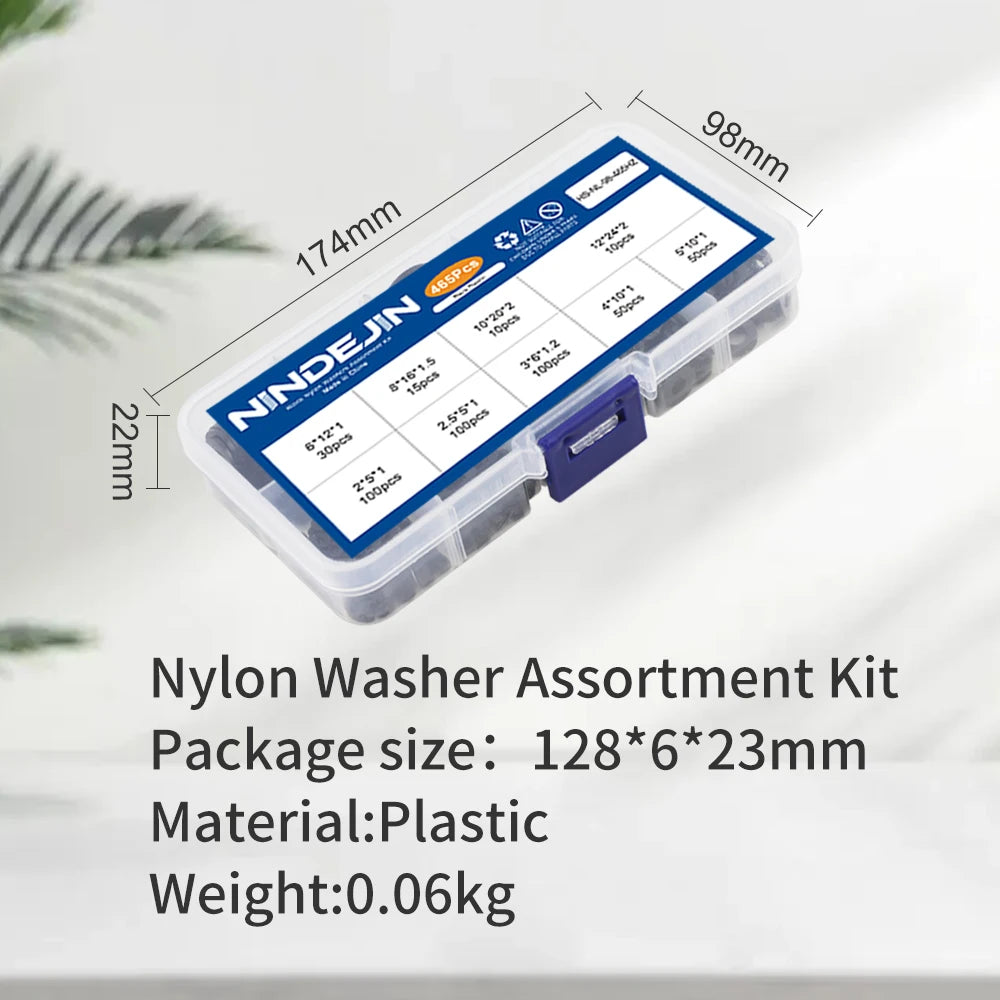 NINDEJIN 465pcs Black White Nylon Washers Assortment Kit M2 M2.5 M3 M4 M5 M6 M8 M10 M12 M14 M16 Plastic Plain Flat Washer Set - KiwisLove