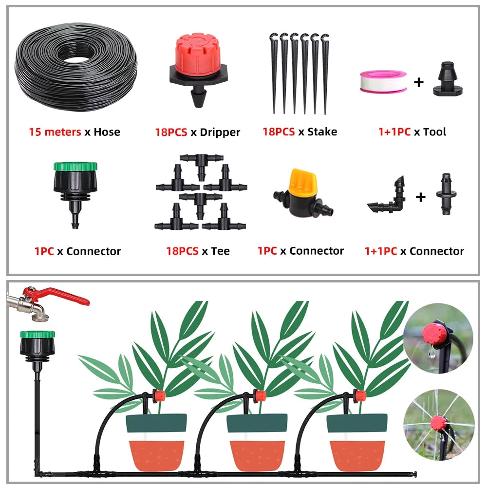 5-50M Garden Drip Irrigation System Automatic Watering Water Hose Micro Drip Watering Kits with Adjustable 8 Holes Drippers