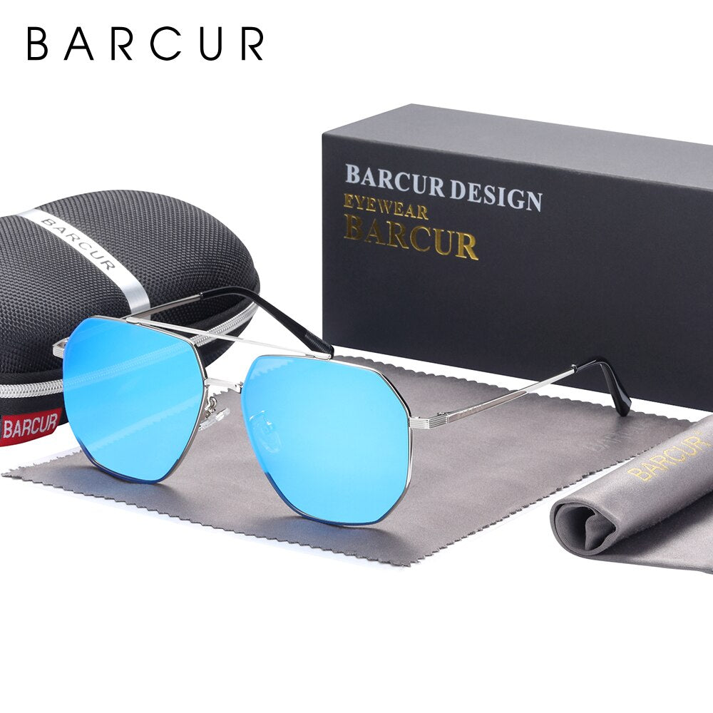 BARCUR Square Glass Lens Men Sun Glasses for Women Polarized Sunglasses Shades Eyewear Gafas De Sol - KiwisLove