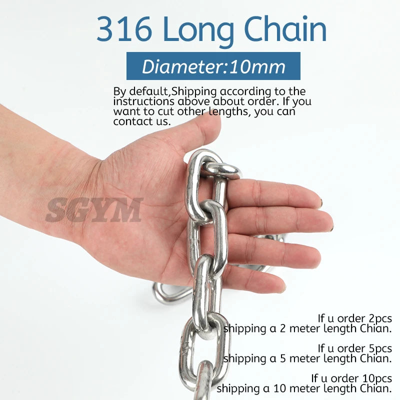 1.2-8MM Diameter Highly Polished Welded Marine 316 Stainless Steel Long Link Chain for Lifting Binding Pet clothes line