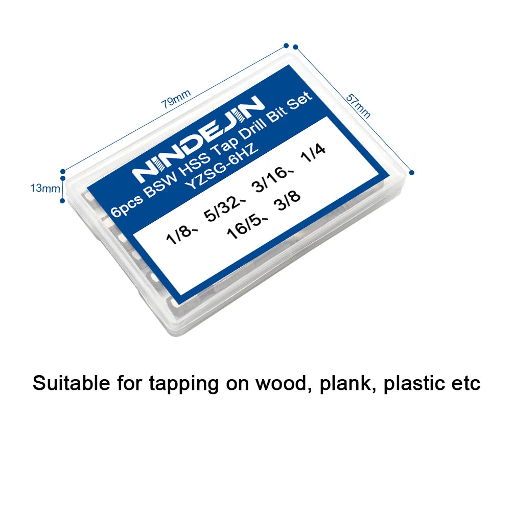NINDEJIN 6pcs/set BSW thread screw tap drill bits set 1/8'' 5/32" 3/16" 1/4" hex shank hss tap drill bits set for metal wood - KiwisLove