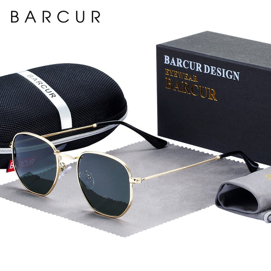 BARCUR Classic Retro Reflective Sunglasses Man Hexagon Sunglasses Metal Frame Eyewear Sun Glasses With Box Oculos De Sol gafas - KiwisLove