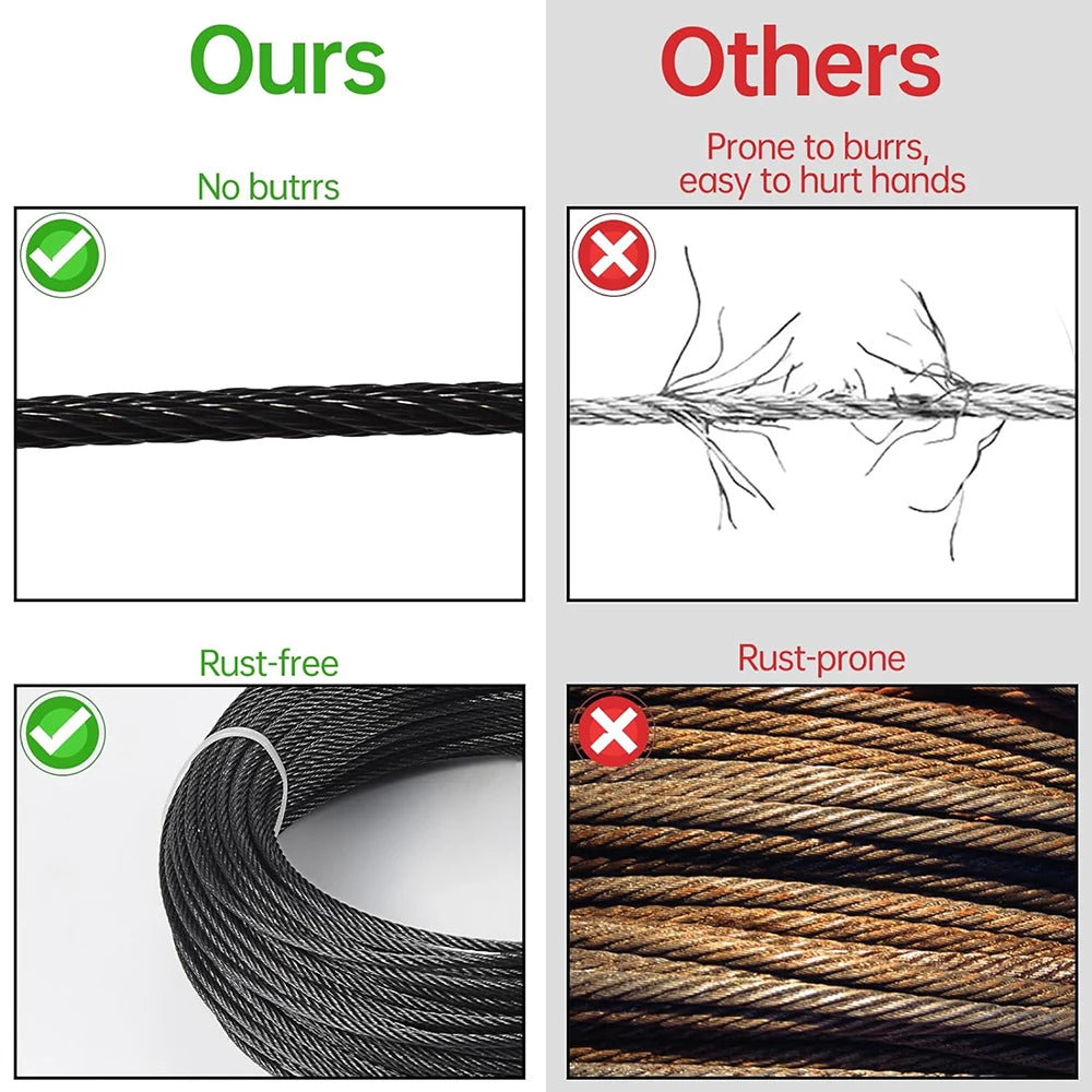 100M Black T316 Stainless Steel Cable 1/8‘' Wire Rope Aircraft Cable for Cable Railing 7x7 DIY Balusters Stair With Cutter