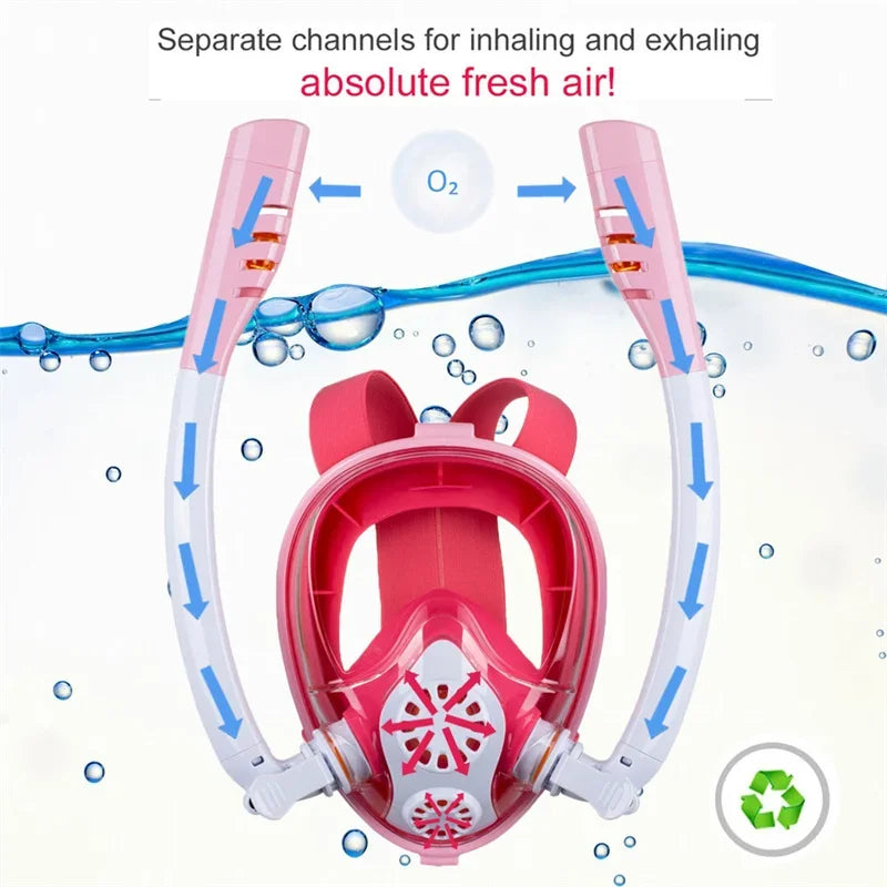 Full Face Snorkel Mask with Anti-Fog Wipes 180 Degree Panoramic HD View Snorkeling Mask Anti-Leak Dry Set for Adults and Kids