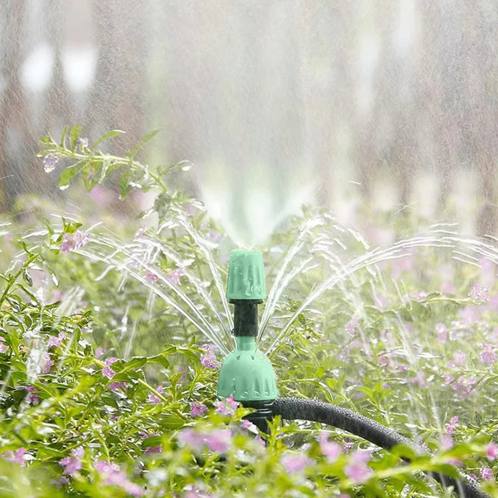 Garden 1/4" 4/7mm 2-IN-1 Drip Misting Nozzle with Stake Adjustable Water Flow Quick Insert Connect Barb Irrigation Fitting Tool