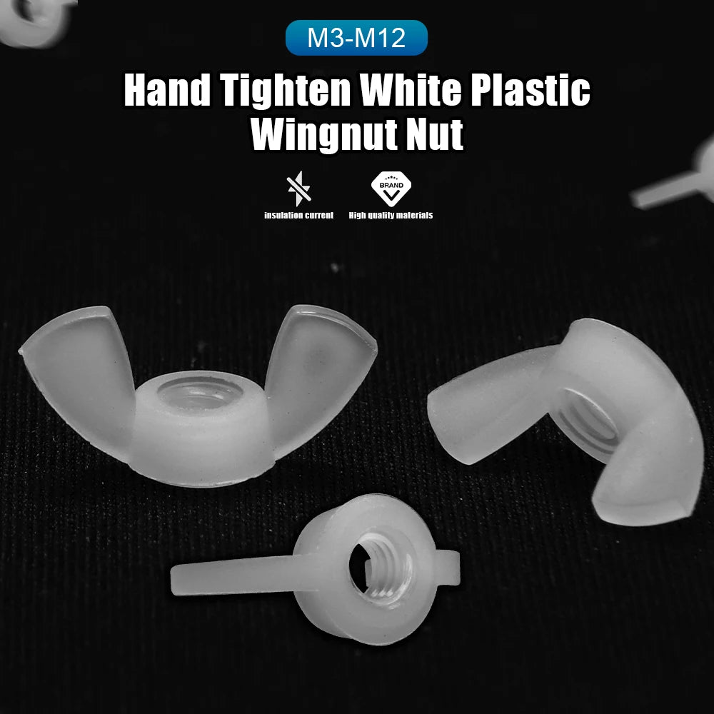 NINDEJIN 3-10pcs Nylon Wing Nuts Plastic Butterfly Nut M3 M4 M5 M6 M8 M10 M12 White Hand Tighten Nylon Wingnut