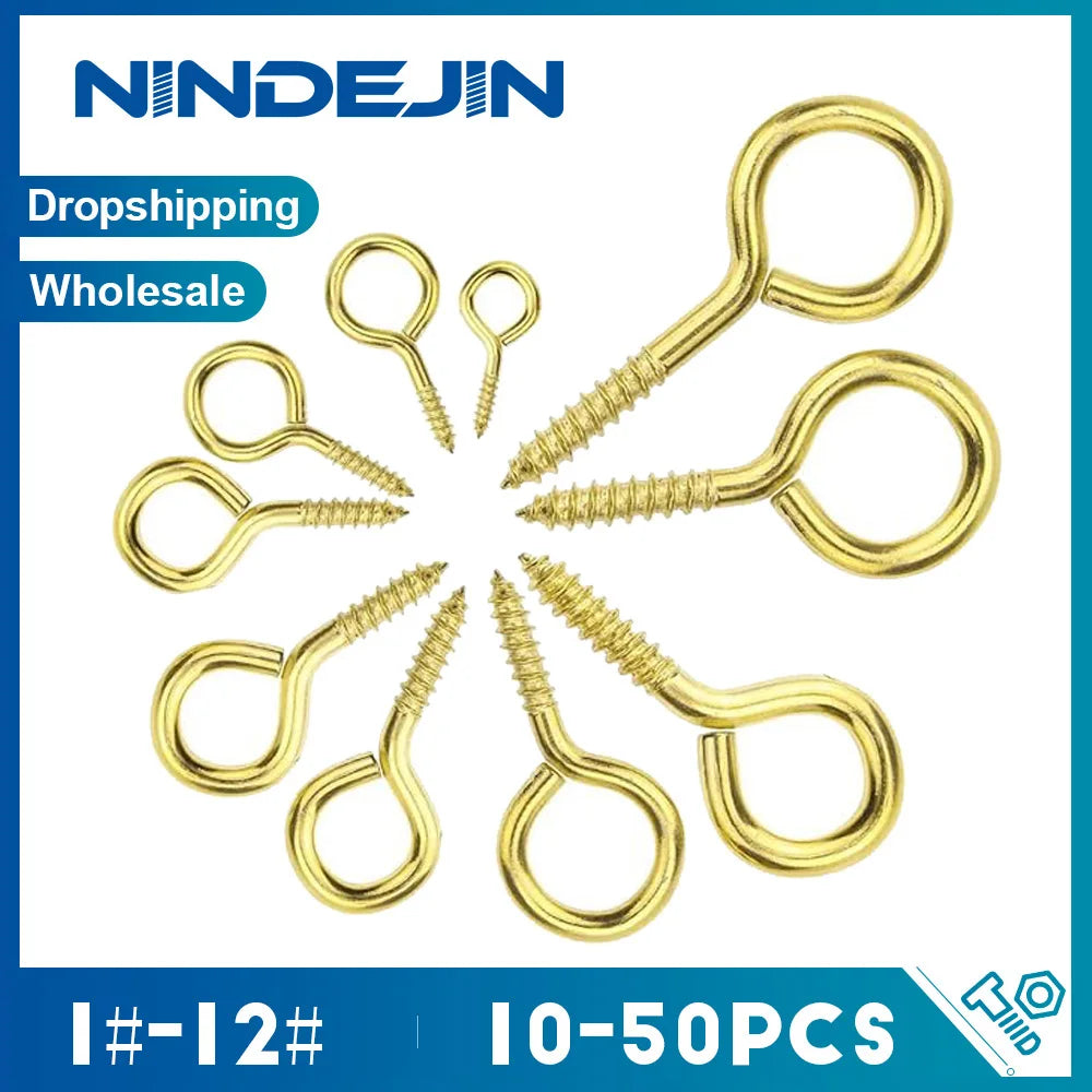 10-50pcs Screw Eyes Brass Plated 1# 2# 3# 4# 5# 6# 8# 10# Eyelets Screw Hooks for Hanging Crafts Decoration DIY Jewelry Making - KiwisLove